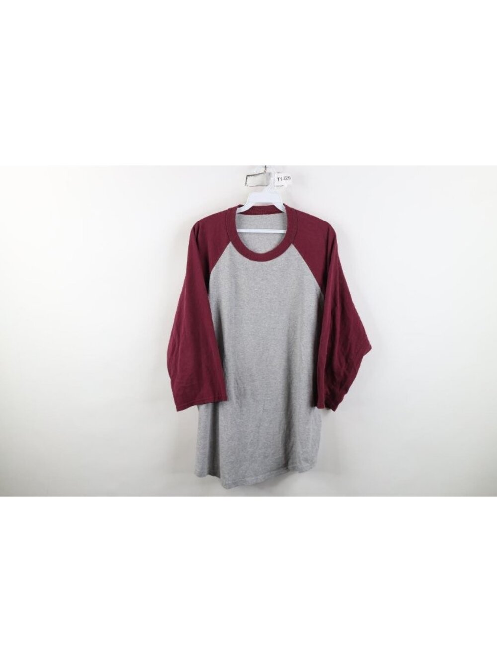 Vintage 90s Blank 3/4 Sleeve Baseball Raglan T-Shirt Mens Size 2XL Gray Burgundy